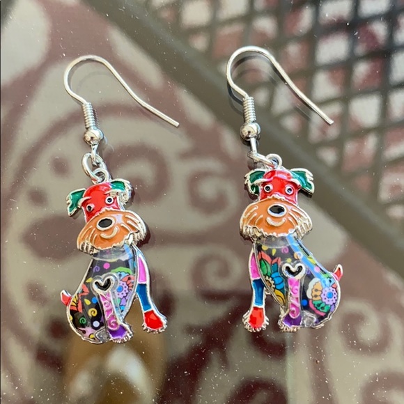 Smiling Schnauzer metal sculptured earrings - Picture 3 of 4